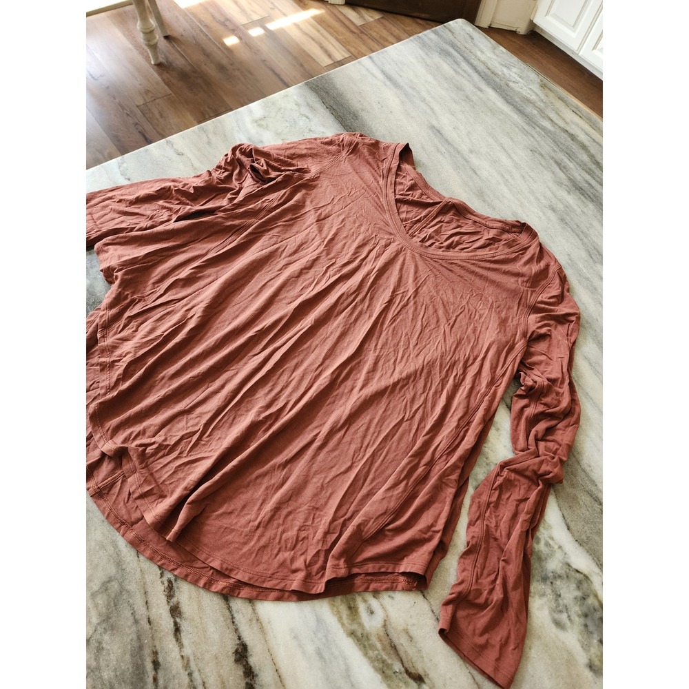Lululemon Long Sleeve Shirt V-Neck Split Back Terracotta Rust Tunic Oversized M - Picture 2 of 7